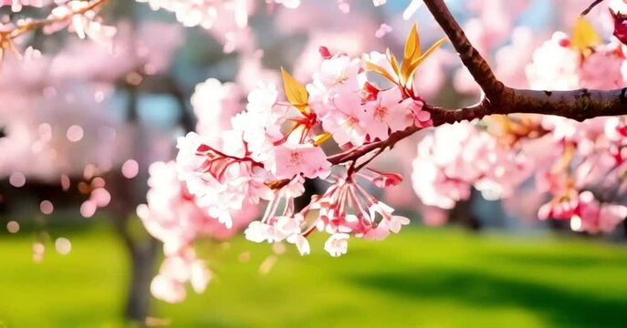 Blooming flowers sakura tree cherry blossom in spring video 4k.