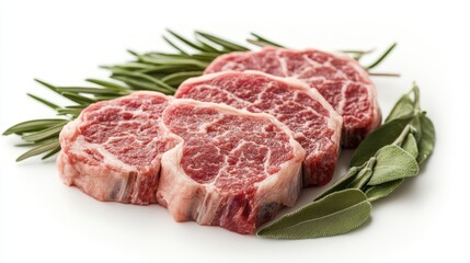 Fototapeta premium A close up of a piece of meat with a bunch of green herbs on top