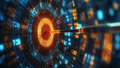 Obraz premium 2025 goals and vision, dart hitting bullseye target, business strategy and planning, challenge and success, 4K 3D animation, dynamic and colorful digital design