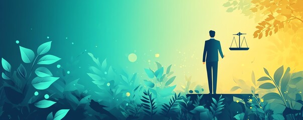 Businessman confidently holding the balance of justice