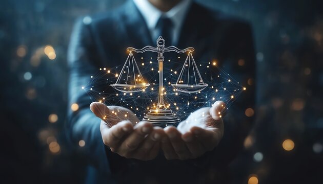 Businessman holding balance of justice