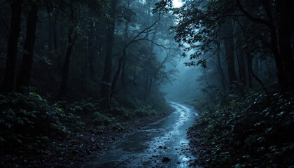 Fototapeta premium rain in dark forest