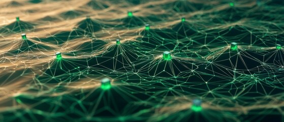 Abstract Network  Data Connection  Digital Landscape  Tech Background  Green Cubes   Conne