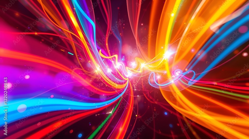Poster Dynamic abstract background with colorful light trails and vibrant patterns creating a lively atmosphere