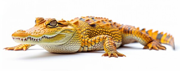Fototapeta premium Close-up of a Young Yellow Alligator on White Background