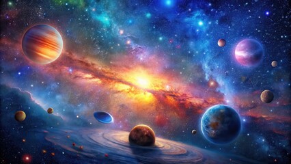 A stunning starry night sky filled with galaxies and planets, universe, nebulas,  universe, nebulas