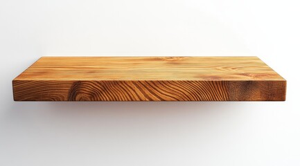 Empty rustic wooden shelf isolated on white background.
