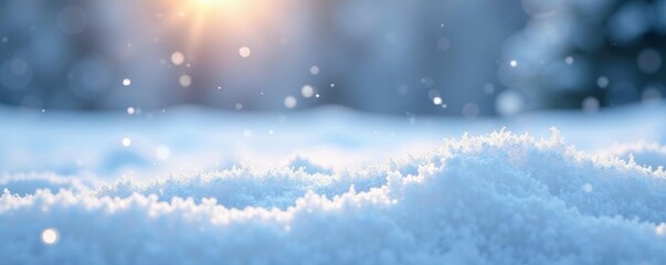 Naklejka premium Delicate snowflakes gently fall on the pristine white snow, frozen landscape, winter wonderland