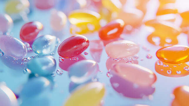 A close-up of colorful jelly beans on white