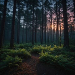 Fototapeta premium Write about the magical atmosphere of a forest at dusk.