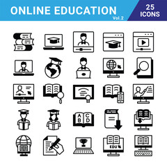 Online education line icons for web and mobile app. E-learning, video tutorial, knowledge, study, school, university, webinar, online education, illustrations