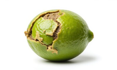 Cracked green lime on white background