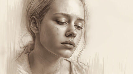 Naklejka premium Depression woman sketch
