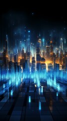 digital technology blue purple data particle poster background