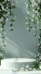 Elegant Floral Background with Hanging Greenery and White Flowers