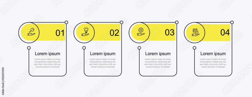 Poster 4 table line square and yellow color. Vector banner infographic template with icons suitable for business information and web presentation 