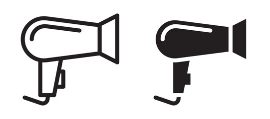 Blow dryer icons in outline and stroke versions