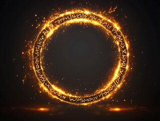 Fiery magic circle with runes on dark background, ideal for fantasy projects