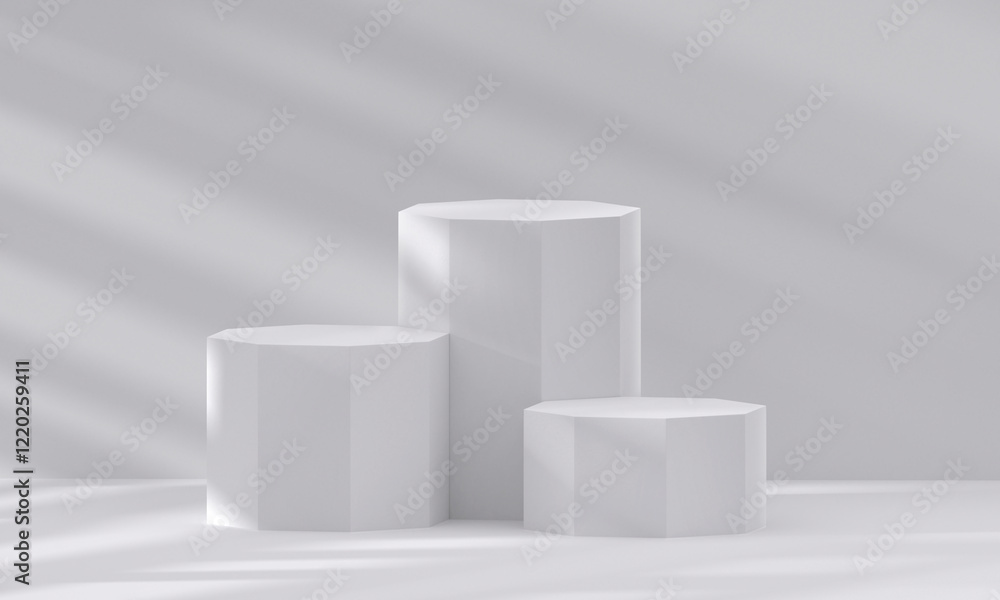 Wall mural 3d white podium with light and shadow. abstract geometric composition in minimalist design. 3d studi