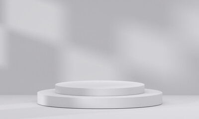 3D white podium with light and shadow. Abstract geometric composition in minimalist design. 3D studio display showroom product pedestal