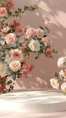 Delicate Pink Roses on Soft Background with Elegant Shadows