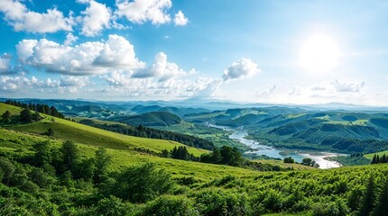 Serene Mountain Lake Landscape with Lush Green Hills