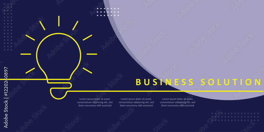 Poster banner business solution with violet colour and line bulb concept suitable for social media template