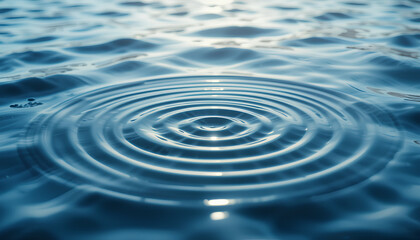 Ripples on clear water surface with splashing droplets