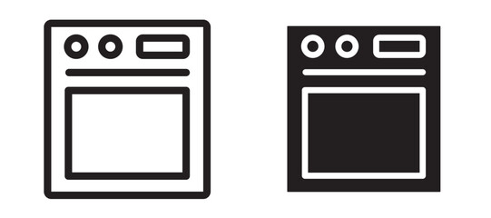 Oven icons in outline and stroke versions