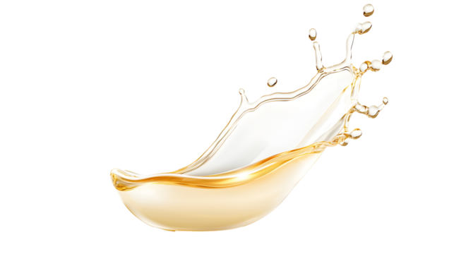 Two small yellow ovals with a splash of liquid in the middle. The ovals are cut in half