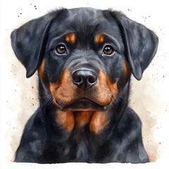 Obraz premium Portrait of a Rottweiler dog with expressive eyes, showcasing its loyal nature against a soft background