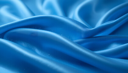 Fototapeta premium Luxurious Blue Silk Satin Fabric with Smooth Flowing Waves, High-Resolution 4K Close-Up, Perfect for Elegant Backgrounds, Fashion, and Textile Design.