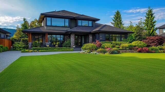 Lush lawns enhance the appeal of a stylish home.