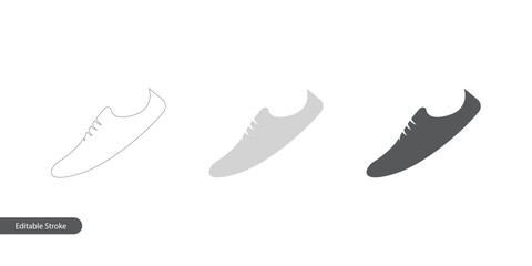 Vector Illustration of a Shoe Icon with Editable Stroke Outline and Silhouette, Casual Sneaker Design