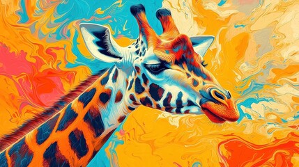 Obraz premium An imaginative take on wildlife, showcasing a giraffe amidst a blend of bright colors.
