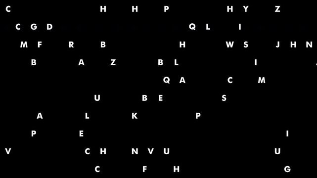 Abstract Alphabet Letters on Black Background Creating Random Patterns for Puzzle Design