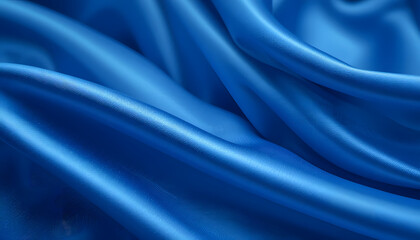 Luxurious Blue Silk Satin Fabric with Smooth Flowing Waves, High-Resolution 4K Close-Up, Perfect for Elegant Backgrounds, Fashion, and Textile Design.