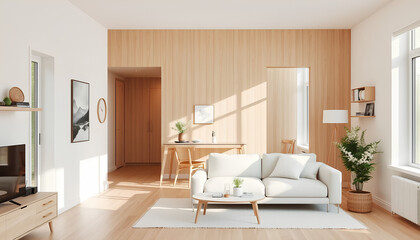 Obraz premium Modern living room with fireplace and contemporary furniture