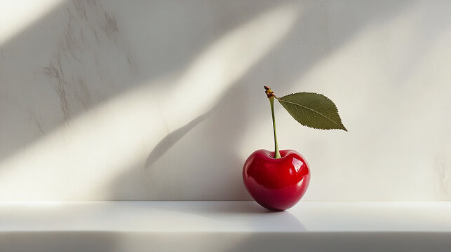 A single cherry with stem on a white background