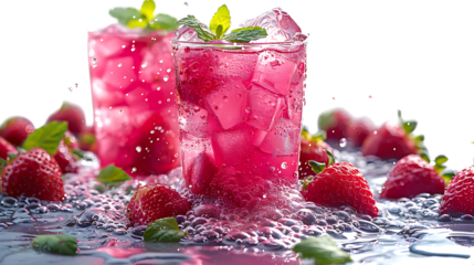 Fresh strawberry juice splash, isolated on white background.