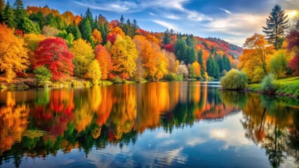 Autumnal Abundance Near Water, serene escape, colorful landscape
