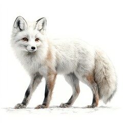 Obraz premium A beautiful arctic fox standing gracefully on a snowy landscape, showcasing its thick white fur and alert expression