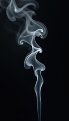 Wispy, gray smoke fragments drift against a pure black backdrop , shadow, photo