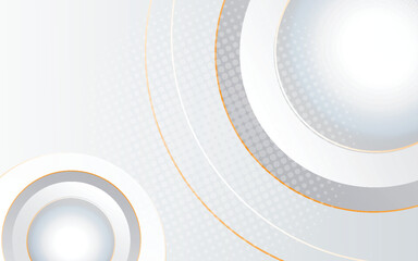 Abstract 3D circle papercut layer white background with gold line effect