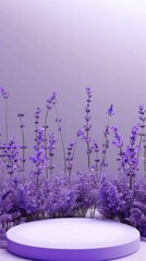 Lavender Floral Background with Round Podium for Presentations