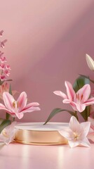 Elegant Display with Pink Lilies and Soft Pastel Background