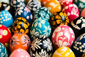 Obraz premium Easter eggs on a white background. Brightly painted Easter eggs