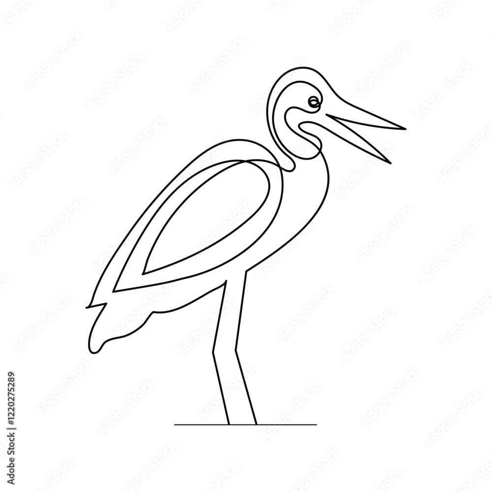 Poster flamingo bird continuous one line drawing of minimalist outline vector design
