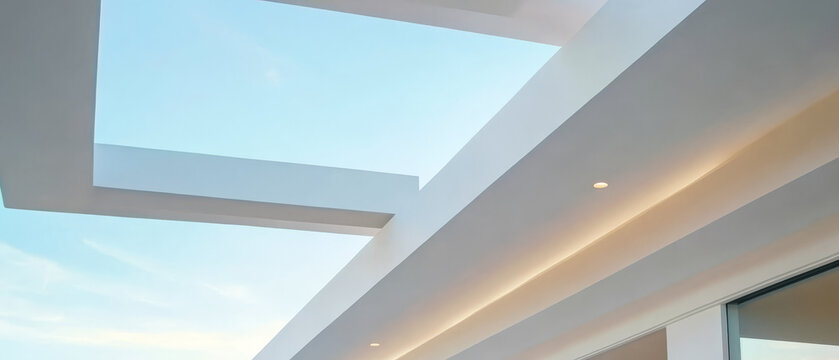 Unique architectural design with open sky and modern details at sunset - Powered by Adobe