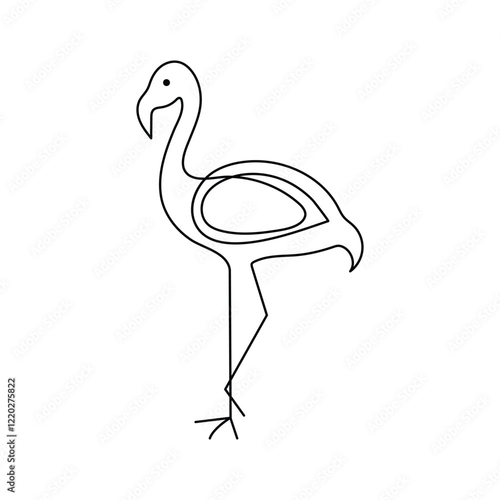 Poster flamingo bird continuous one line drawing of minimalist outline vector design